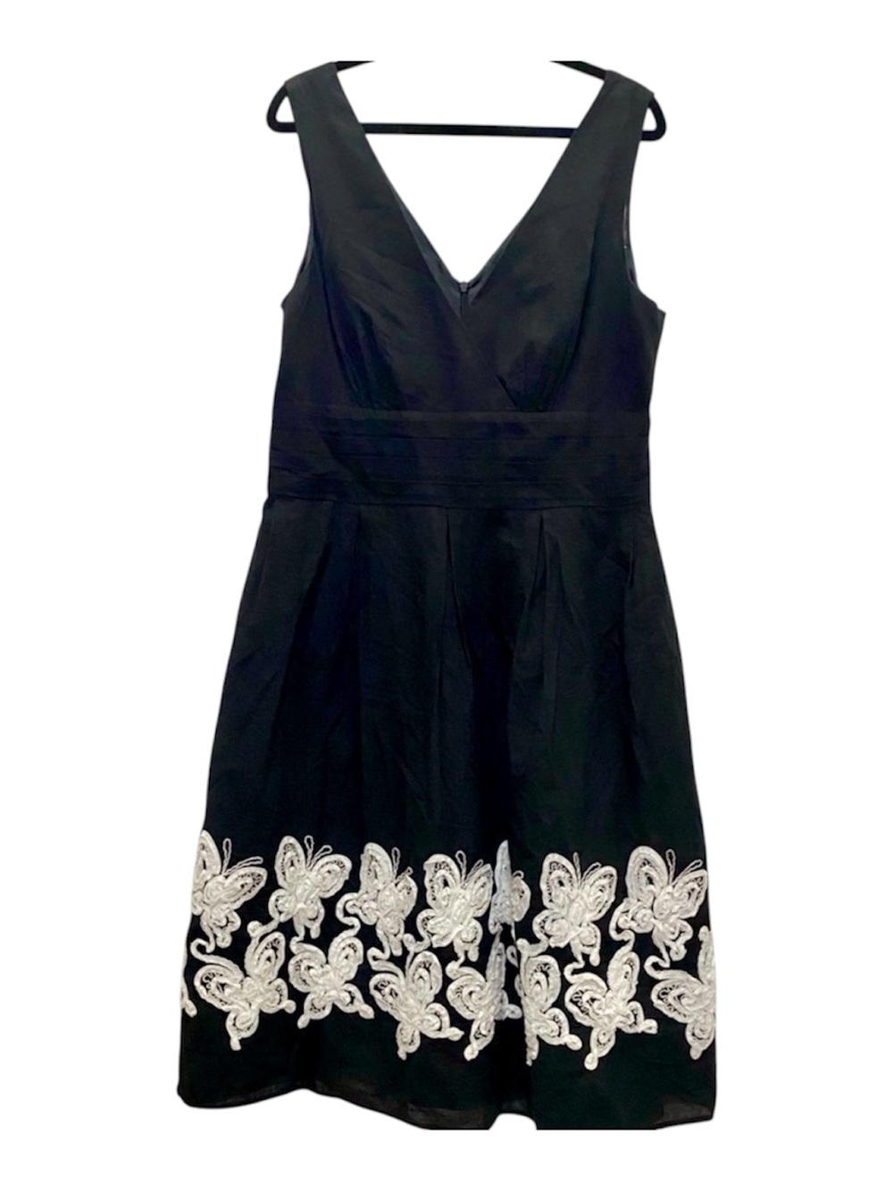 Cotton Black Sleeveless Fit & Flare Dress White Butterfly Applique Plus 20 W